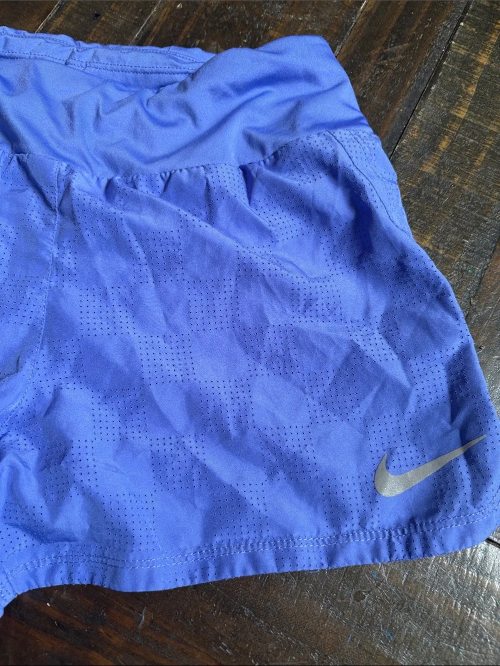 Nike Women's Blue Athletic Running Shorts with Reflective Swoosh